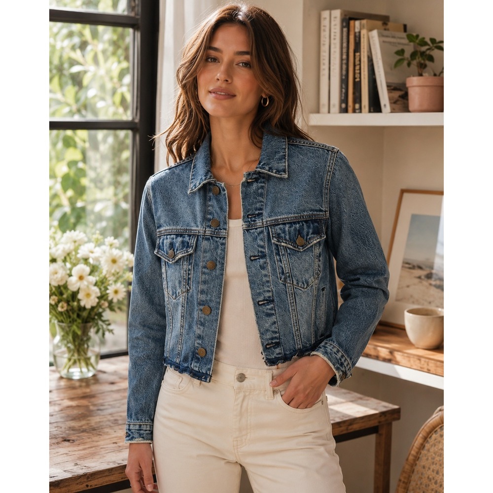 Reformation Crop Jean Jacket Badlands Distressed‎ Denim XS